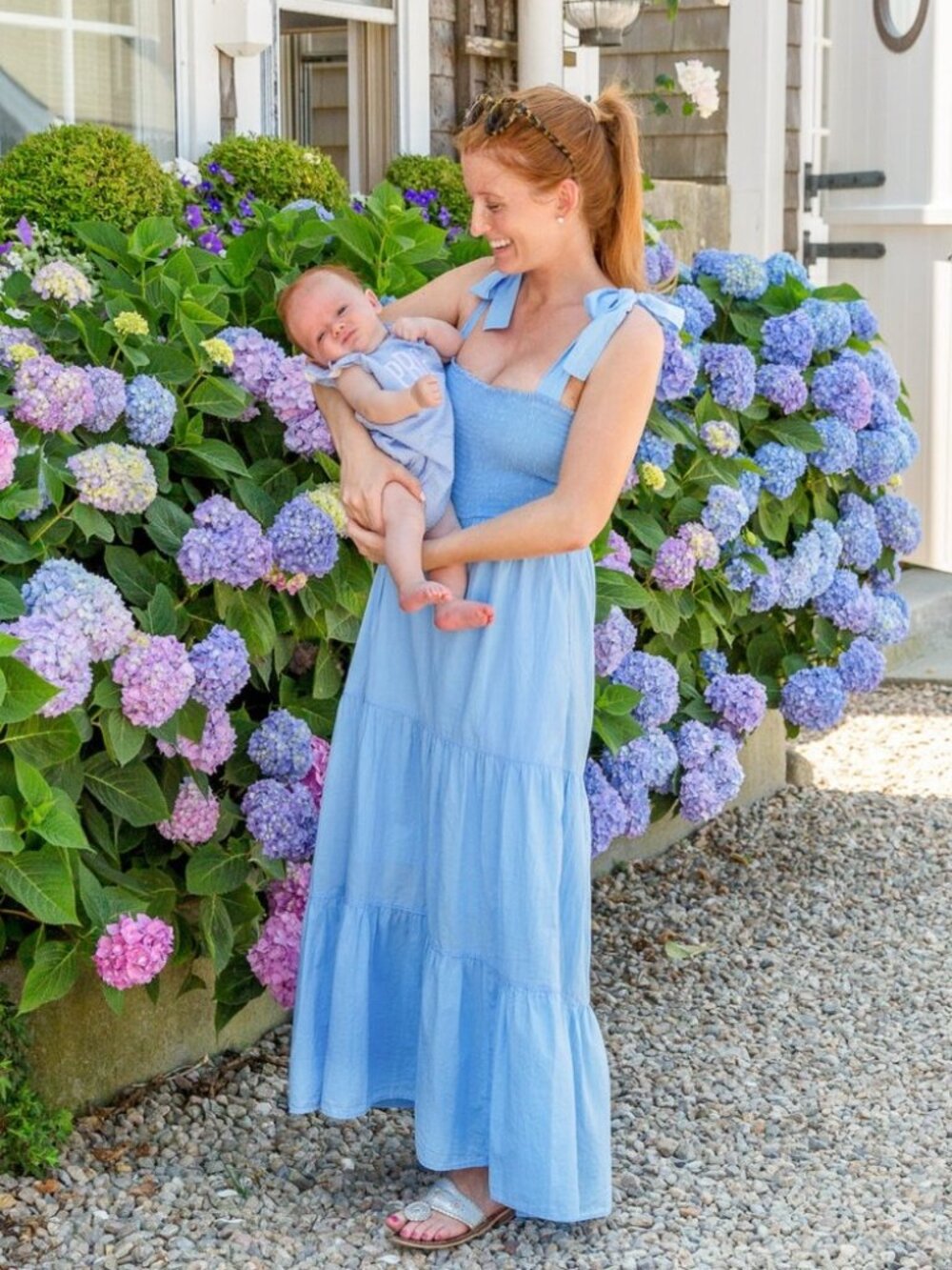Xirena Lorraine Smocked Light Blue Tiered Midi Dress
